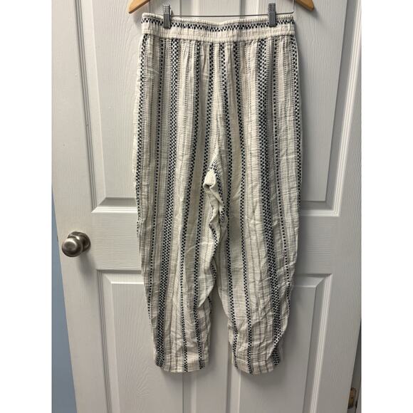 Madewell Black Cream Striped Drawstring Linen Blend Pants Women's S Trousers - Picture 5 of 6